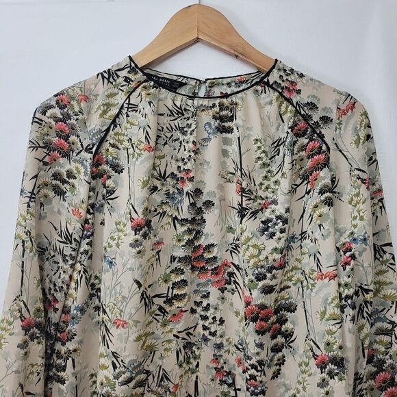 Zara Basics Japanese Style Print Long Sleeve Blouse - Picture 2 of 12